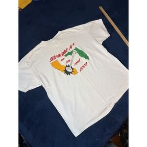 Vtg 2002 Hanes Baseball Tee Shirt Mens XL White Straight As On The Road Graphic